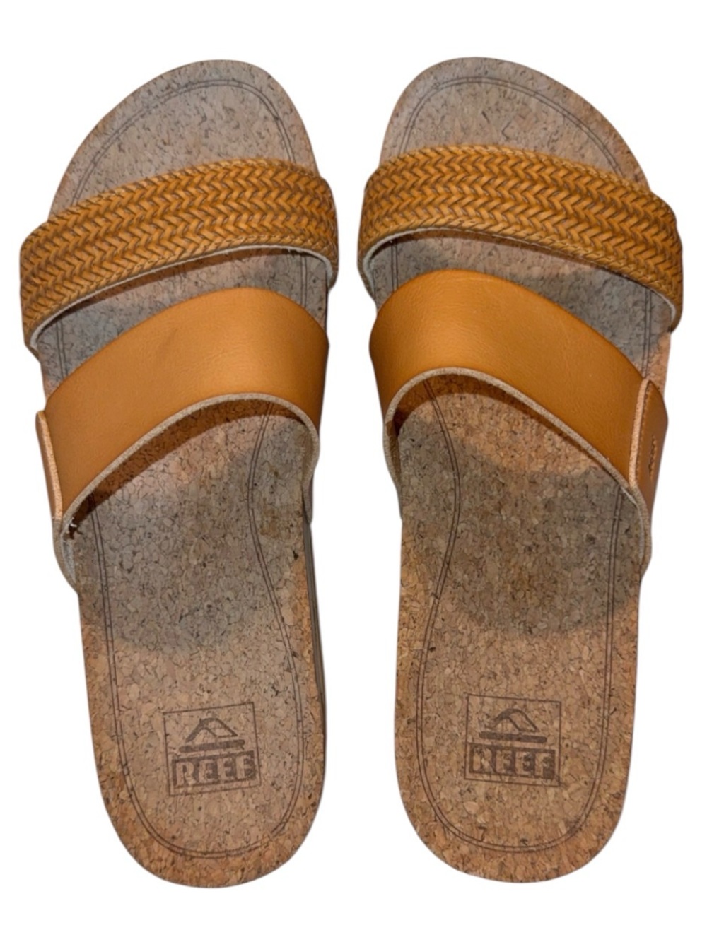 Reef Women's Tan Double-Strap Cork Slide Sandals